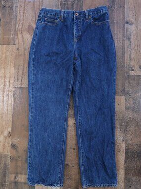 Lands End Womans Size 10 Fit 3 Denim Straight Leg Jeans Leather Patch